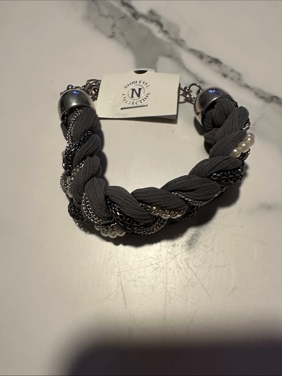 Jewelry - Gray Braided Statement Bracelet with Pearls